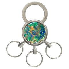 Blue On Green Flow 3-ring Key Chain by kaleidomarblingart