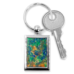 Blue On Green Flow Key Chain (rectangle) by kaleidomarblingart