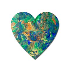 Blue On Green Flow Heart Magnet by kaleidomarblingart