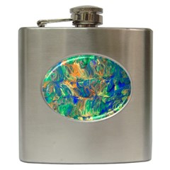 Blue On Green Flow Hip Flask (6 Oz) by kaleidomarblingart