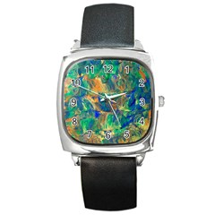 Blue on green flow Square Metal Watch