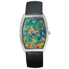 Blue on green flow Barrel Style Metal Watch