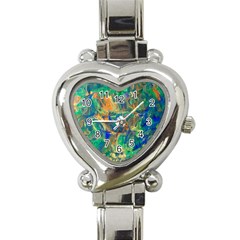 Blue on green flow Heart Italian Charm Watch