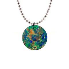 Blue on green flow 1  Button Necklace