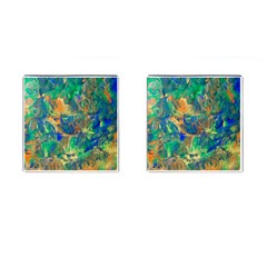 Blue On Green Flow Cufflinks (square) by kaleidomarblingart