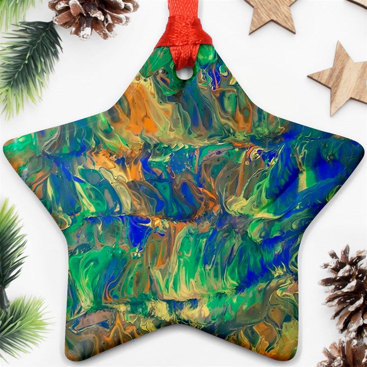 Blue on green flow Star Ornament (Two Sides)