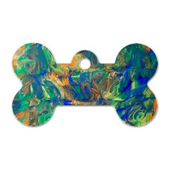 Blue on green flow Dog Tag Bone (Two Sides)