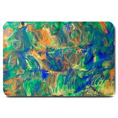 Blue On Green Flow Large Doormat by kaleidomarblingart