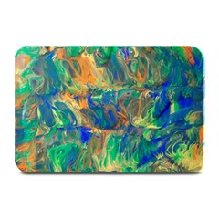 Blue On Green Flow Plate Mats by kaleidomarblingart