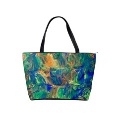 Blue On Green Flow Classic Shoulder Handbag by kaleidomarblingart