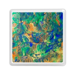 Blue On Green Flow Memory Card Reader (square) by kaleidomarblingart