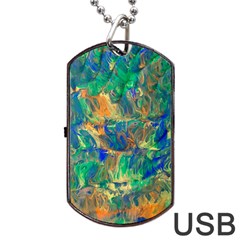 Blue On Green Flow Dog Tag Usb Flash (one Side) by kaleidomarblingart