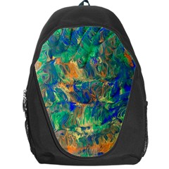 Blue On Green Flow Backpack Bag by kaleidomarblingart