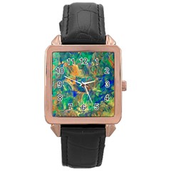 Blue on green flow Rose Gold Leather Watch 