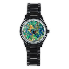 Blue on green flow Stainless Steel Round Watch