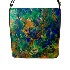 Blue On Green Flow Flap Closure Messenger Bag (l) by kaleidomarblingart