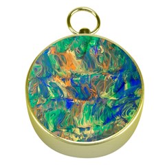 Blue On Green Flow Gold Compasses by kaleidomarblingart