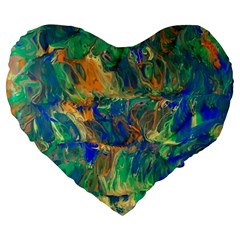 Blue On Green Flow Large 19  Premium Flano Heart Shape Cushions by kaleidomarblingart