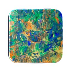 Blue On Green Flow Square Metal Box (black) by kaleidomarblingart