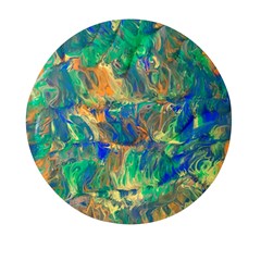 Blue On Green Flow Mini Round Pill Box by kaleidomarblingart