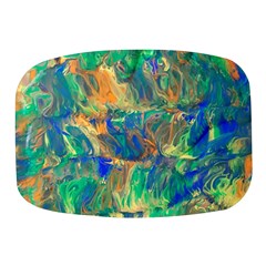 Blue On Green Flow Mini Square Pill Box by kaleidomarblingart