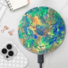 Blue On Green Flow Wireless Fast Charger(white) by kaleidomarblingart