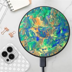 Blue On Green Flow Wireless Fast Charger(black) by kaleidomarblingart