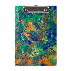 Blue On Green Flow A5 Acrylic Clipboard by kaleidomarblingart