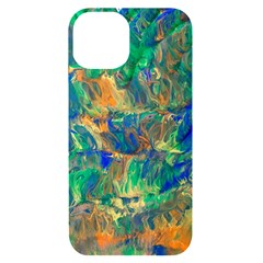 Blue On Green Flow Iphone 14 Black Uv Print Case by kaleidomarblingart