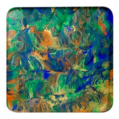 Blue On Green Flow Square Glass Fridge Magnet (4 Pack) by kaleidomarblingart