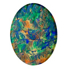 Blue On Green Flow Oval Glass Fridge Magnet (4 Pack) by kaleidomarblingart