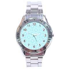 Mazipoodles Baby Blue Check Donuts Stainless Steel Analogue Watch by Mazipoodles