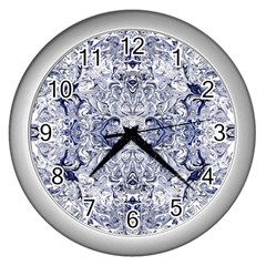 Blue Biro Arabesque Wall Clock (silver) by kaleidomarblingart