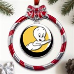 Casper2 Metal Red Ribbon Round Ornament Front