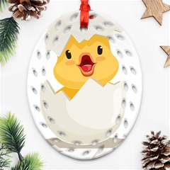 Cute Chick Oval Filigree Ornament (two Sides)