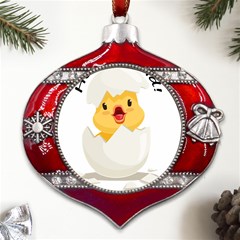 Cute Chick Metal Snowflake And Bell Red Ornament