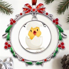 Cute Chick Metal X mas Wreath Ribbon Ornament