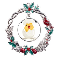 Cute Chick Metal X mas Wreath Holly Leaf Ornament