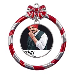 Moosewala Metal Red Ribbon Round Ornament by Mayank