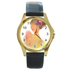 Lady Round Gold Metal Watch