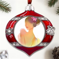 Lady Metal Snowflake And Bell Red Ornament