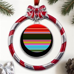 Horizontal Line Colorful Metal Red Ribbon Round Ornament by Grandong