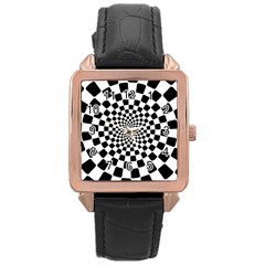 Geomtric Pattern Illusion Shapes Rose Gold Leather Watch  by Grandong