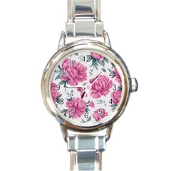 Pattern Flowers Texture Design Round Italian Charm Watch by Grandong