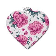 Pattern Flowers Texture Design Dog Tag Heart (two Sides) by Grandong