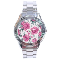 Pattern Flowers Texture Design Stainless Steel Analogue Watch