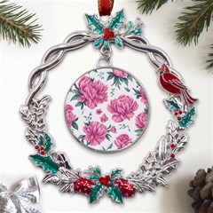 Pattern Flowers Texture Design Metal X mas Wreath Holly Leaf Ornament by Grandong