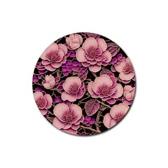 Plum Blossom Blossom Rubber Round Coaster (4 Pack) by Grandong