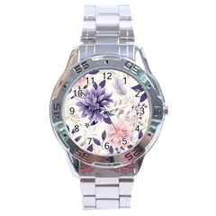 Flowers Pattern Floral Stainless Steel Analogue Watch