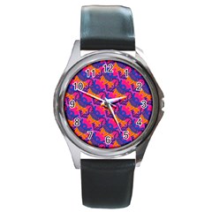 Purple Design Scrapbooking Blue Round Metal Watch by Grandong